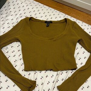Forever 21 Mustard Ribbed Long Sleeve Crop Top